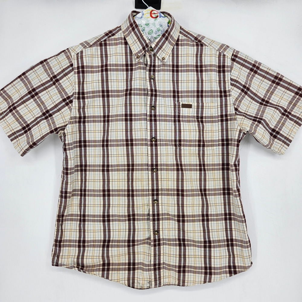 Carhartt Shirt Mens Large Button Downโ Brown Plaid Short Sleeve Workwear